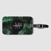 Étiquette À Bagage Élégant noir vert Tropical Palm Feuilles Monogramm (Devant Horizontal)