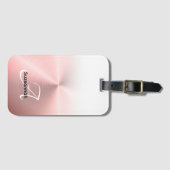 Étiquette À Bagage Élégant nom de monogramme Rose Gold Faux Metal (Devant Horizontal)