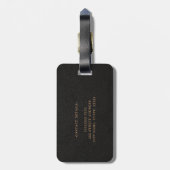 Étiquette À Bagage Élégant nom de script monogrammé en or noir (Dos Vertical)