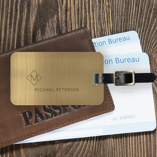 Étiquette À Bagage Élégant nom doré monogrammed moderne