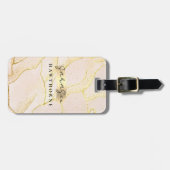 Étiquette À Bagage Élégant Nom Monogramme Faux Gold Foil Blush Pink (Devant horizontal)