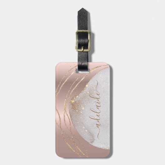 Étiquette À Bagage Élégant nom monogramme Rose Parties scintillant or (Devant Vertical)