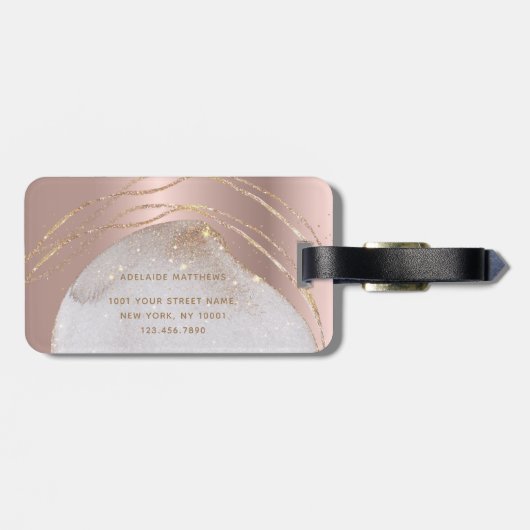 Étiquette À Bagage Élégant nom monogramme Rose Parties scintillant or (Dos horizontal)