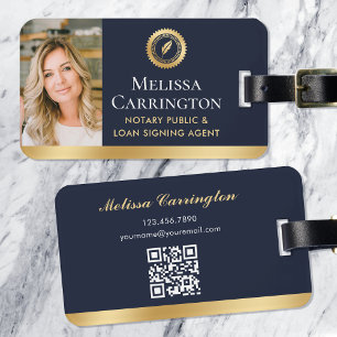 Étiquette À Bagage Élégant Notaire Public Photo Or Bleu foncé