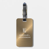 Étiquette À Bagage Élégant Or Brossé Métallique Monogramme Initial (Dos Vertical)