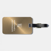 Étiquette À Bagage Élégant Or Brossé Métallique Monogramme Initial (Dos horizontal)