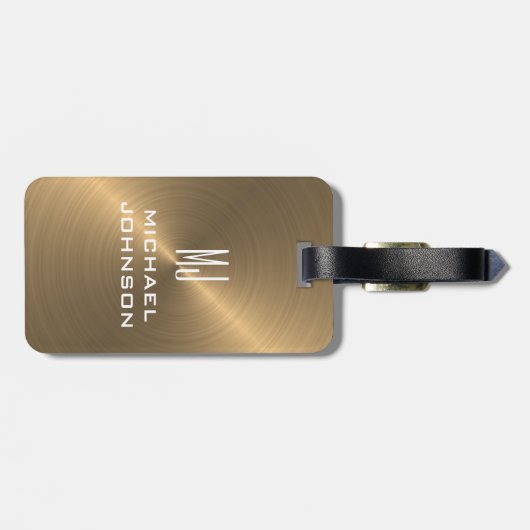 Étiquette À Bagage Élégant Or Brossé Métallique Monogramme Initial (Dos horizontal)