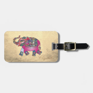 Étiquette À Bagage Élégant or, éléphant paisley - Personnalisé