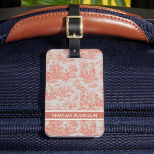 Étiquette À Bagage Elégant orange vintage toile de jouy