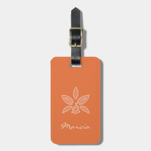 Étiquette À Bagage Elégant Orchidée Simple Fleur Orange Riche Avec No