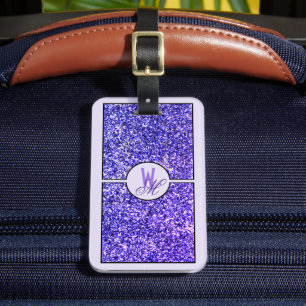 Étiquette À Bagage Élégant Pailleté Violet Monogrammé
