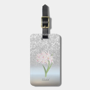 Étiquette À Bagage Elegant paillettes argentées Bokeh ombré, Fleur
