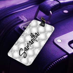 Étiquette À Bagage Élégant paillettes blanches scintillantes pour ann