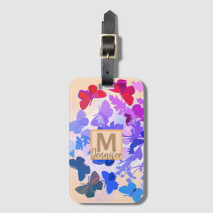 Étiquette À Bagage élégant papillon de conte de fées violet nom monog