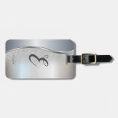Étiquette À Bagage Elegant Parties scintillant Argent Bokeh, Monogram (Devant horizontal)