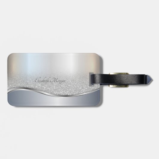 Étiquette À Bagage Elegant Parties scintillant Argent Bokeh, Monogram (Dos horizontal)