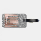 Étiquette À Bagage Élégant Parties scintillant argent gouttes Monogra (Dos horizontal)