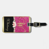 ÉTIQUETTE À BAGAGE ÉLÉGANT PARTIES SCINTILLANT ROSE NOIR MONOGRAMME F (Devant horizontal)