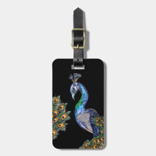 Étiquette À Bagage Elégant Peacock Aquarelle