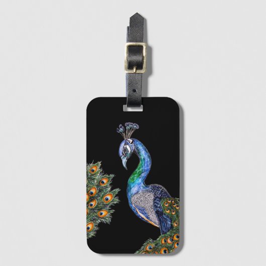 Étiquette À Bagage Elégant Peacock Aquarelle (Devant Vertical)