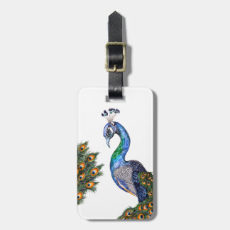 Étiquette À Bagage Elégant Peacock Aquarelle