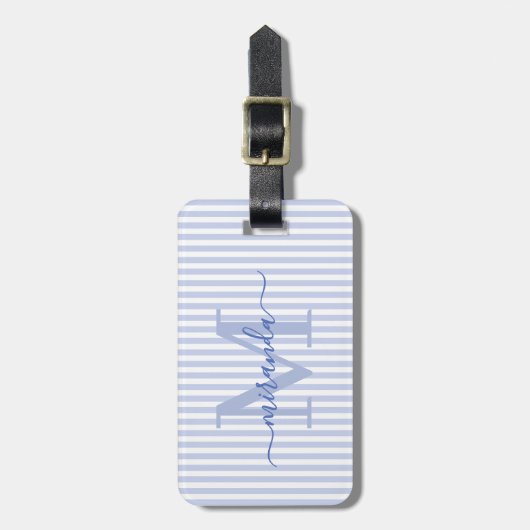 Étiquette À Bagage Elegant Personalized Monogram Blue Stripe (Devant Vertical)