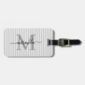 Étiquette À Bagage Elegant Personalized Monogram Gray Stripe (Devant horizontal)