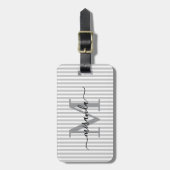 Étiquette À Bagage Elegant Personalized Monogram Gray Stripe (Devant Vertical)