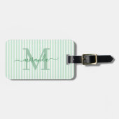 Étiquette À Bagage Elegant Personalized Monogram Green Stripe (Devant horizontal)
