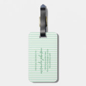 Étiquette À Bagage Elegant Personalized Monogram Green Stripe (Dos Vertical)