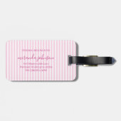 Étiquette À Bagage Elegant Personalized Monogram Pink Stripes (Dos horizontal)
