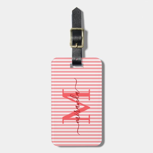 Étiquette À Bagage Elegant Personalized Monogram Red Stripe (Devant Vertical)