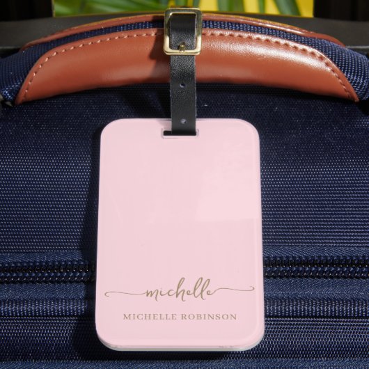 Étiquette À Bagage Élégant Pink Gold Calligraphy Script Monogramme No (Insitu Rectoal 2)