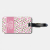 Étiquette À Bagage Elegant Pink Hydragea Flowers Pattern Monogram (Dos horizontal)