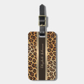 Étiquette À Bagage Élégant Poster de animal Leopard Brown & Gold Stri (Devant Vertical)