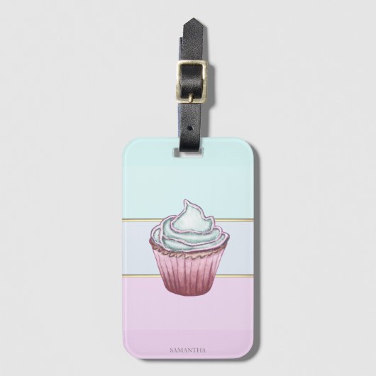 Étiquette À Bagage Élégant rayé moderne, Cupcake  (Devant Vertical)