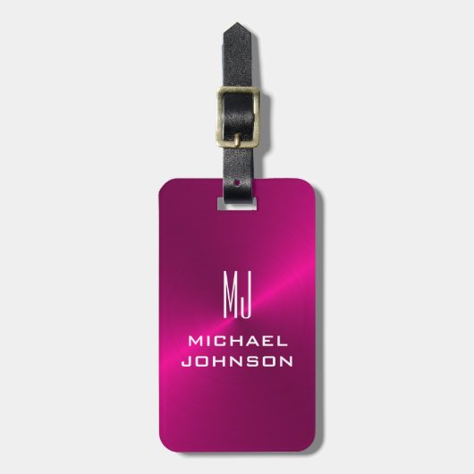 Étiquette À Bagage Élégant rose brossé métal monogramme initial (Devant Vertical)