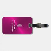 Étiquette À Bagage Élégant rose brossé métal monogramme initial (Dos horizontal)