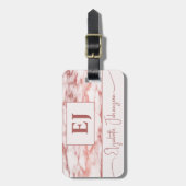 Étiquette À Bagage Élégant Rose élégant Or & Marbre blanc Monogramme (Devant Vertical)