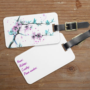 Étiquette À Bagage Elégant rose floral printemps fleuri aquarelle art