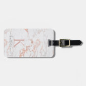 Étiquette À Bagage Elegant rose Gold Foil | White Marble | monogram (Devant horizontal)