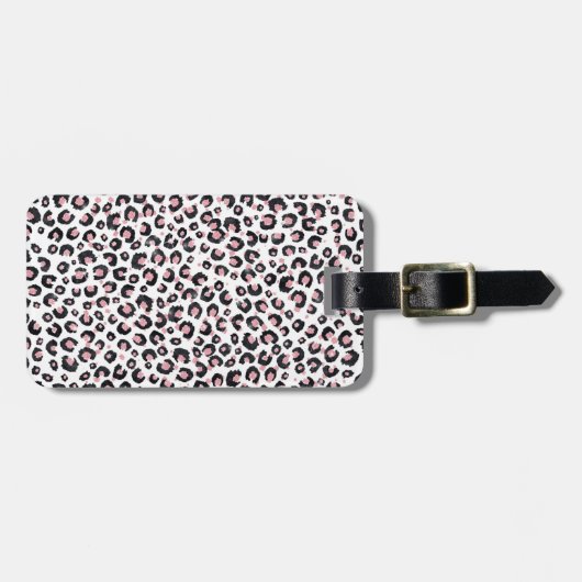 Étiquette À Bagage Élégant Rose Léopard Noir Motif (Devant horizontal)