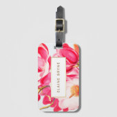 Étiquette À Bagage Elégant rose Magnolia Aquarelle Florale (Devant Vertical)