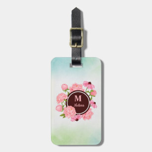 Étiquette À Bagage Elégant rose moderne Peony Aquarelle Florale