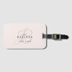 Étiquette À Bagage Élégant Rose Monogram Nouveaux mariés Voyage