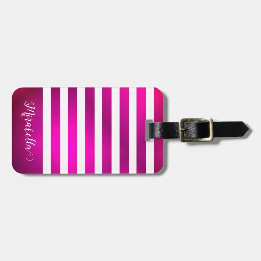 Étiquette À Bagage Élégant rose monogramme (Devant horizontal)