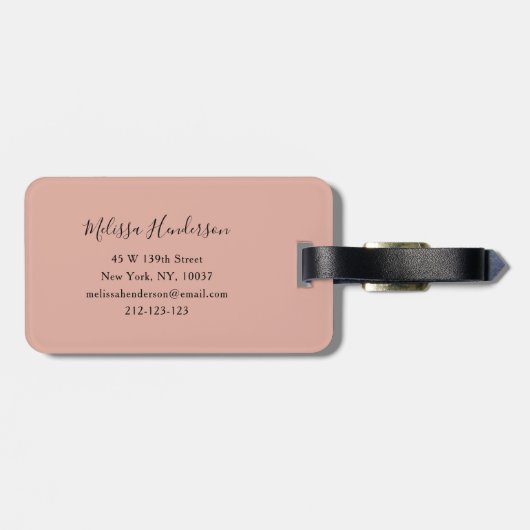 Étiquette À Bagage Élégant Rose Monogramme Séquin Or (Dos horizontal)