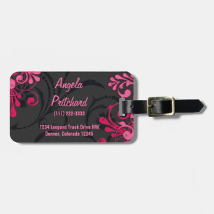 Étiquette À Bagage Élégant rose noir Abstrait Floral Personnalisé