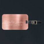 Étiquette À Bagage Élégant Rose Or brossé Métal Monogramme Nom<br><div class="desc">Elégant et moderne Rose or - Blush Pink Brohed Metal Foil Monogramme Cursive Script Signature Nom et emploi Titre ou poste Professional Luxury Luggage ou sac Tag. Ce sac est parfait pour le retour à l'école,  le travail,  le salon de coiffure et de beauté ou le voyage.</div>