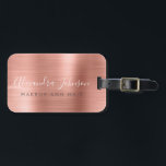 Étiquette À Bagage Élégant Rose Or brossé Métal Monogramme Nom<br><div class="desc">Elégant et moderne Rose or - Blush Pink Brohed Metal Foil Monogramme Cursive Script Signature Nom et emploi Titre ou poste Professional Luxury Luggage ou sac Tag. Ce sac est parfait pour le retour à l'école,  le travail,  le salon de coiffure et de beauté ou le voyage.</div>